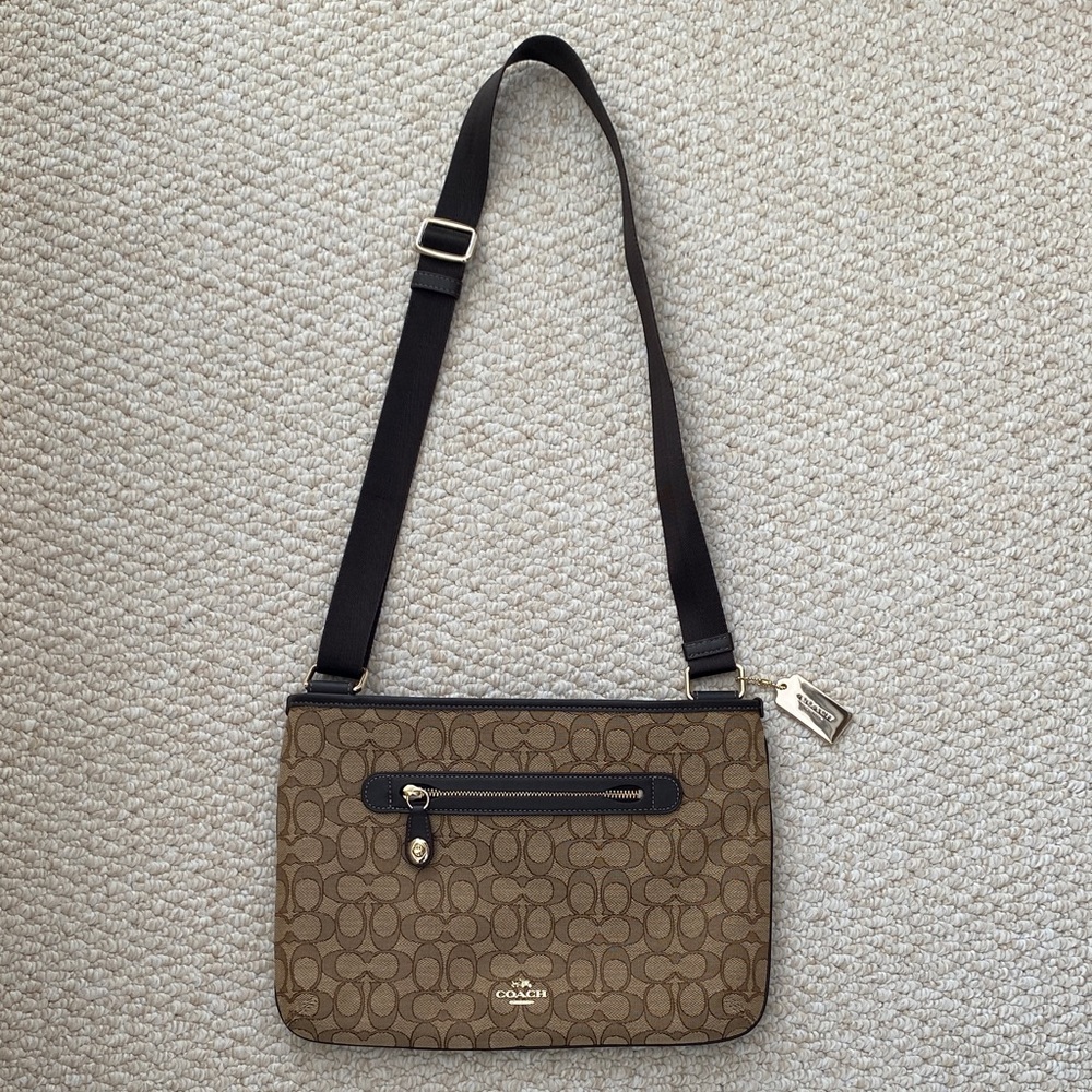 Coach Tan and Black Signature Crossbody Bag